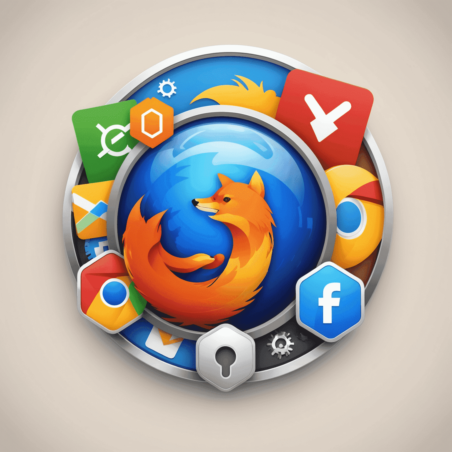 Illustration showing KeePass logo integrated with icons of popular web browsers like Chrome, Firefox, and Edge