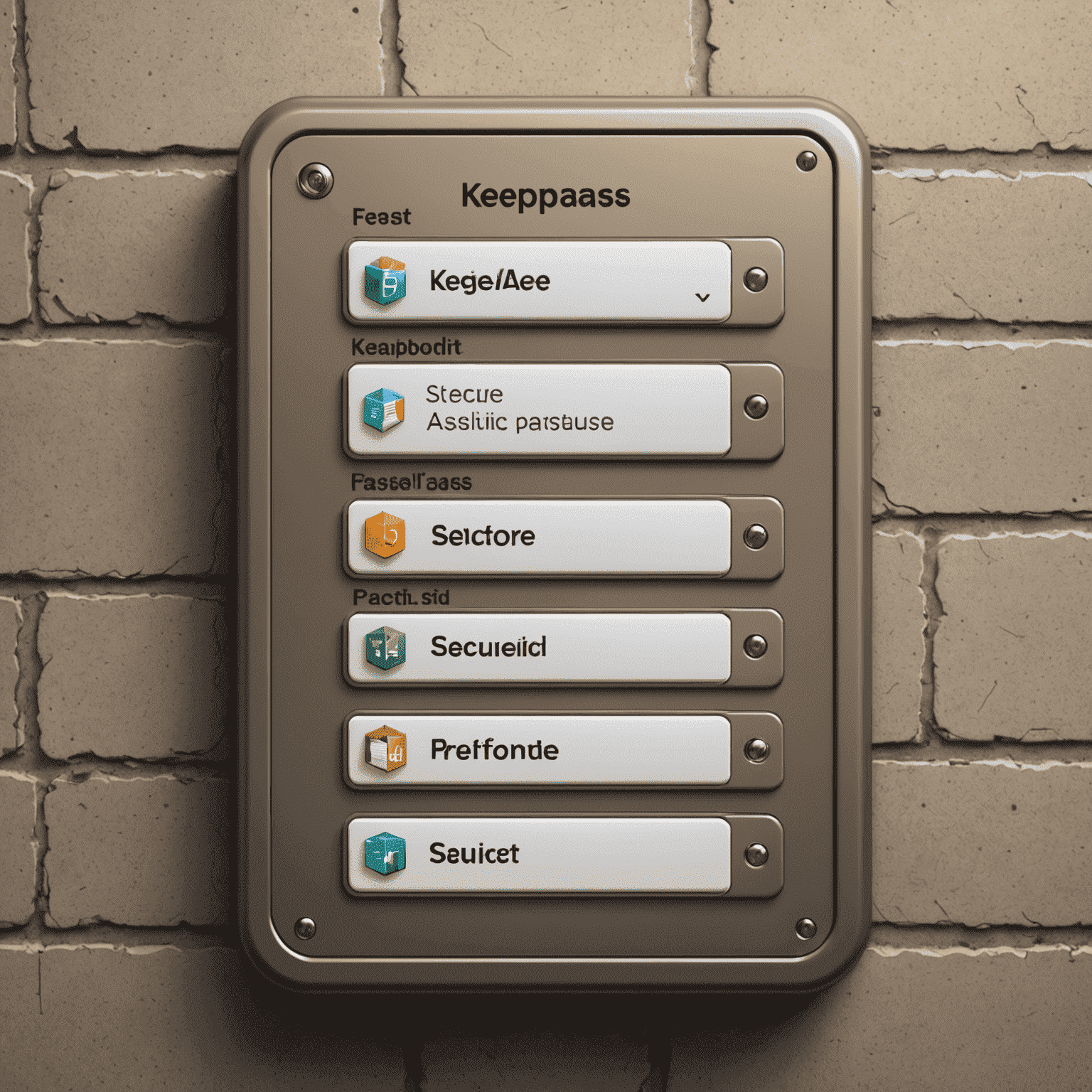 KeePass interface showing a secure password database with multiple entries and categories