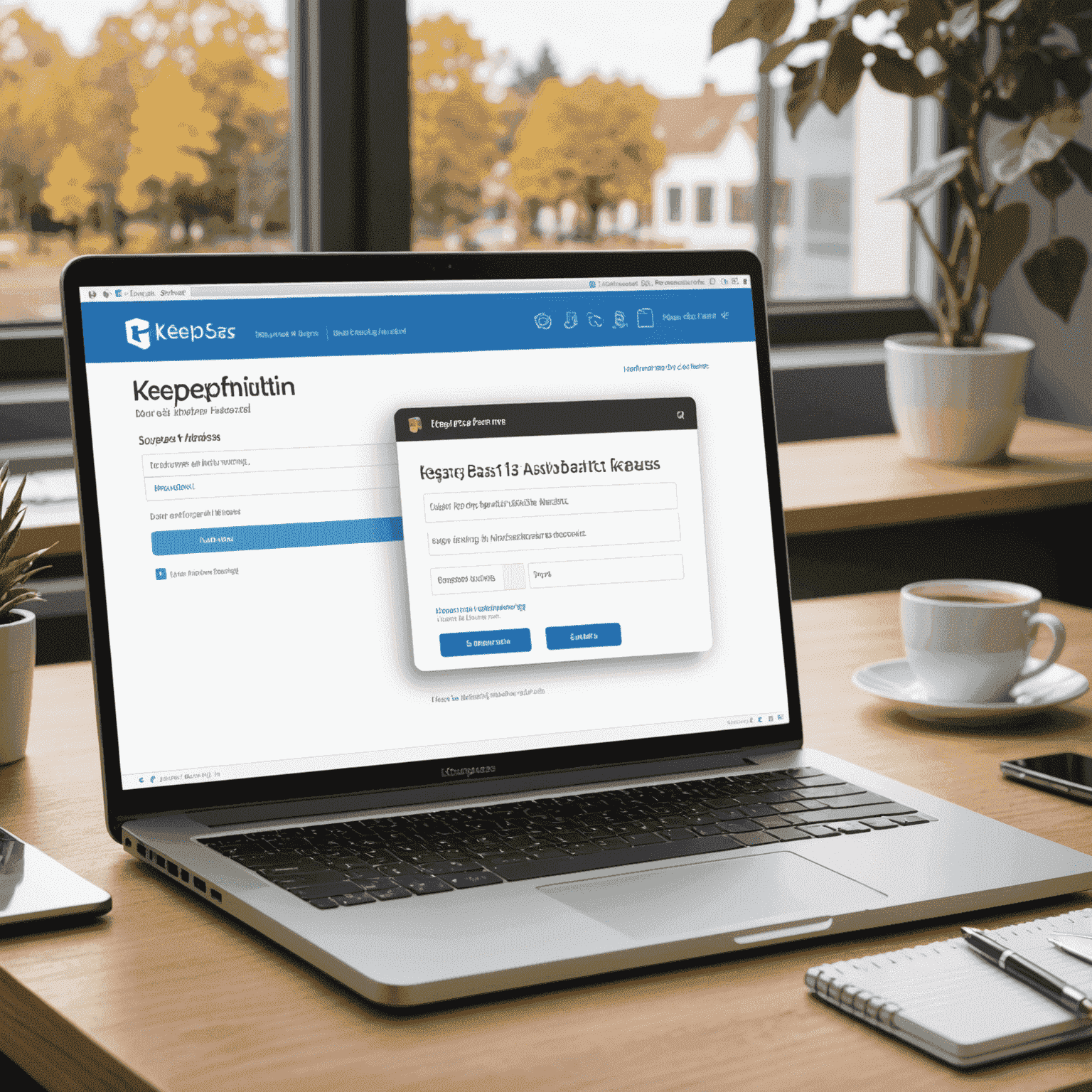 Illustration of KeePass Auto-Type feature showing a laptop with a login form and KeePass automatically filling in credentials